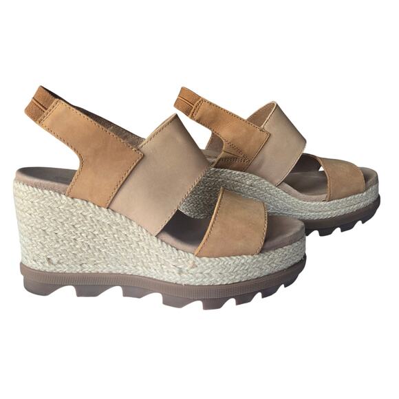 Sorel Shoes - Sorel Joanie II Slingback Wedge Camel Leather Tan Strappy Platform Sandal US 6.5